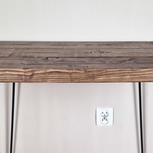 Mesa de centro rústica: muebles de granja de madera maciza, mesa auxiliar, madera recuperada, patas en forma de horquilla y diseño de tableros múltiples imagen 7