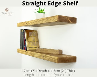 Rustic Floating Wooden Shelves (17cm x 4.5cm) with Brackets - Perfect for Your Bathroom or as a Stylish Bookshelf on Your Wall