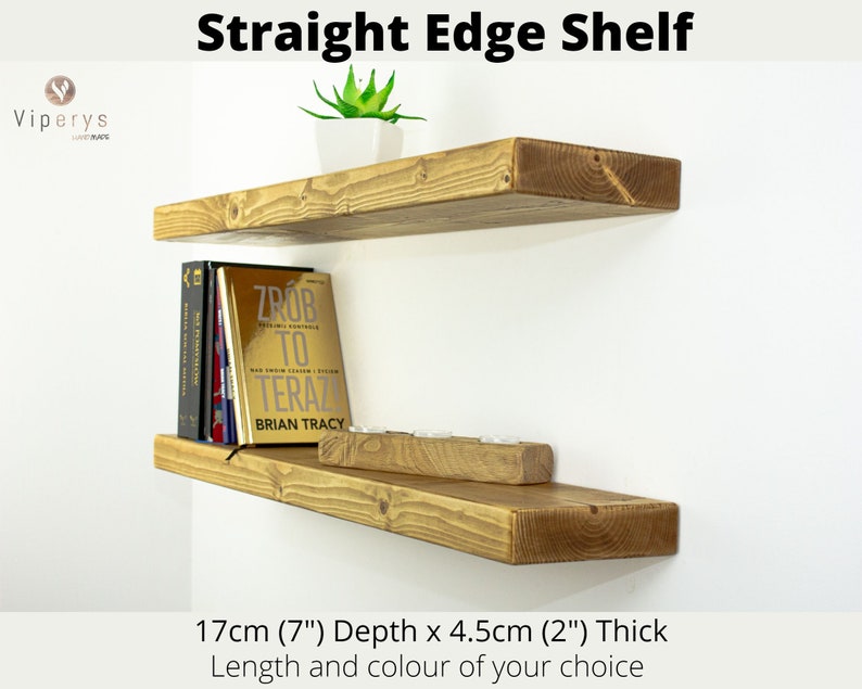 Rustic Floating Wooden Shelves 17cm x 4.5cm with Brackets Perfect for Your Bathroom or as a Stylish Bookshelf on Your Wall zdjęcie 1