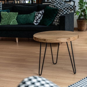 Modern Round Oak Coffee Table: Reclaimed Solid Oak Wood with Rustic Finish & Handcrafted Hairpin Legs image 4