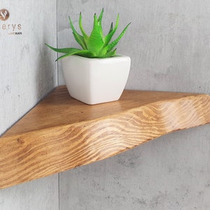 Live edge Corner shelves Rustic wall shelf with brackets wooden floating shelves for bathroom image 1