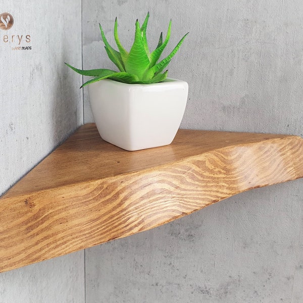 Live edge Corner shelves | Rustic wall shelf with brackets | wooden floating shelves for bathroom