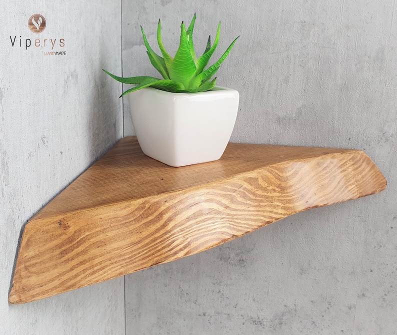 Live edge Corner shelves Rustic wall shelf with brackets wooden floating shelves for bathroom image 1