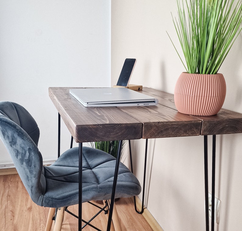 Bureau Rustique: Mobilier de Bureau à Domicile en Bois Massif, Table de Cuisine et à Manger, Bois Récupéré, Pieds en Épingle à Cheveux image 5