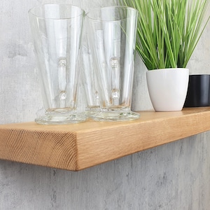 Natural Oak Floating Shelf: Solid Wooden Shelving for Kitchen or Bathroom with hidden brackets included