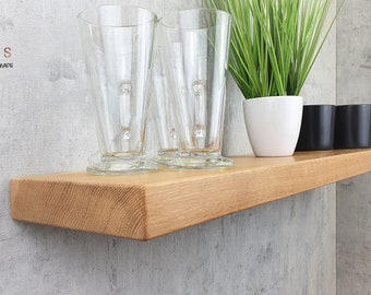 Natural Oak Floating Shelf: Solid Wooden Shelving for Kitchen or Bathroom with hidden brackets included