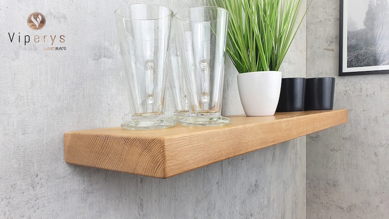 Natural Oak Floating Shelf: Solid Wooden Shelving for Kitchen or Bathroom with hidden brackets included zdjęcie 1