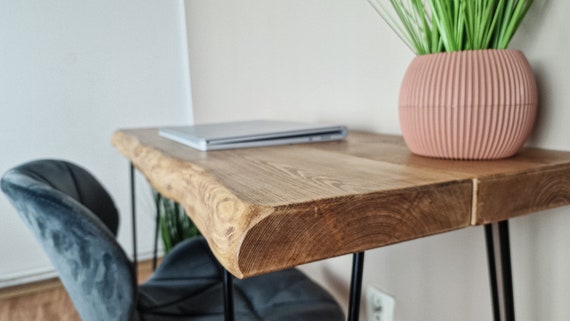 Live Edge Rustic Desk: Solid Wood Home Office Furniture, Kitchen and Dining Table, Reclaimed Wood, Hairpin Legs & Multi-Board Design
