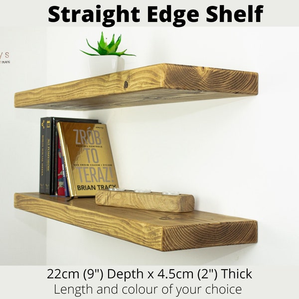 Mensola rustica sospesa in legno (22 cm x 4,5 cm) con staffe - Perfetta per il tuo bagno o come grossa libreria da appendere alla parete