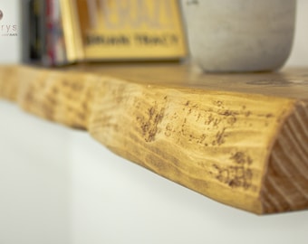 Live Edge zwevende houten plank (17 cm x 4,5 cm) met verborgen beugels - een natuurlijk accent voor uw badkamer of een elegante wandgemonteerde boekenplank