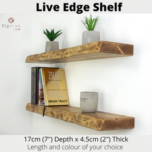 Live Edge Floating Wood Shelf 17cm x 4.5cm with Hidden Brackets A Natural Accent for Your Bathroom or an Elegant Wall Mounted Bookshelf image 4