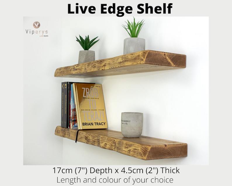 Live Edge Floating Wood Shelf 17cm x 4.5cm with Hidden Brackets A Natural Accent for Your Bathroom or an Elegant Wall Mounted Bookshelf image 4