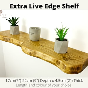 Extra Live Edge Rustic Wooden Floating Shelf: Artful & Sustainable Wall Decor and Storage Solution