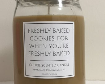 Frasco de vidrio de 16 oz con galletas recién horneadas. Etiquetas divertidas e ingeniosas para velas. Etiquetas relacionadas con la marihuana. Elige el aroma y el color. Regalos para fumetas. Velas de marihuana.