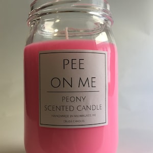 16oz Pee On Me: Peony Scented Candle. Funny Clever Inappropriate Candle Labels Unique Handmade Candles. Flower Scented Pink Bathroom Candles