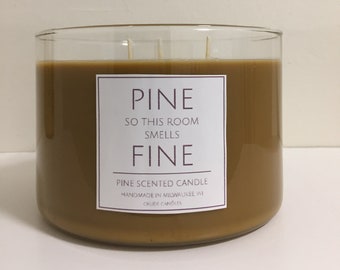 3 Wick Pine So This Room Smells Fine. Pine Scented Candle Funny Clever Candle Labels Fall & Winter Scents. Christmas Tree Candle Pine Tree