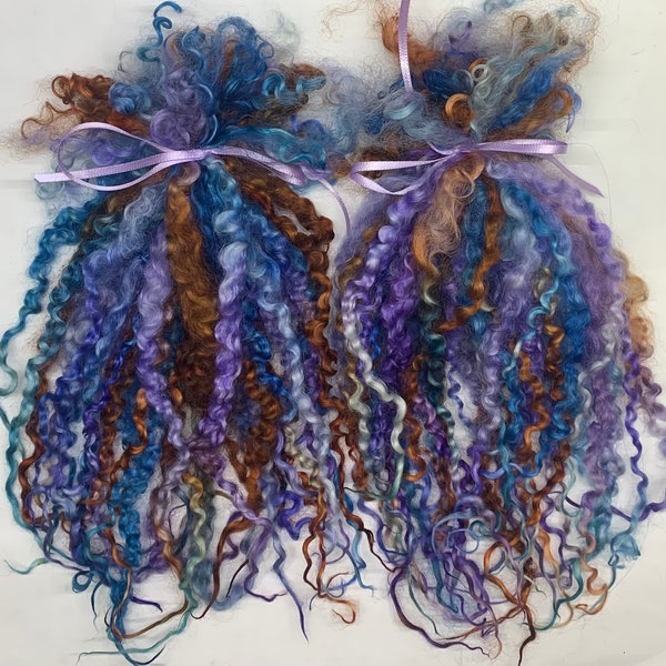 Hand Dyed Teeswater Long Wool Locks, “Southwest Shimmer”, 8-11”