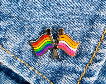 Lesbian Pride Pin, Lesbian Flag Pin, Lesbian Flag with Rainbow Pride Flag Pin, Subtle Pride, I Like Girls, I Kiss Girls