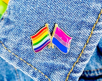 Bisexual Bi Pride Flag + Gay Pride Flag Pin, Bi Pin, Bi Pride Pin, Bisexual Pride Pin, LGBTQ Pins Gifts, LGBT Pin Gifts, Stocking Stuffers