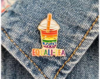 Equali-Tea Pin, LGBT LGBTQ Rights Equality Pin, Pride Pin, Ally Pin, Rainbow Bubble Tea Pin