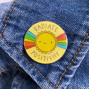 Large Happy Radiate Positivity Pin, Sunshine Pin, Rainbow Pin, Pins for Lanyards, Gifts for Her Grads Kids Mom Nurses Teachers, Ally Pin