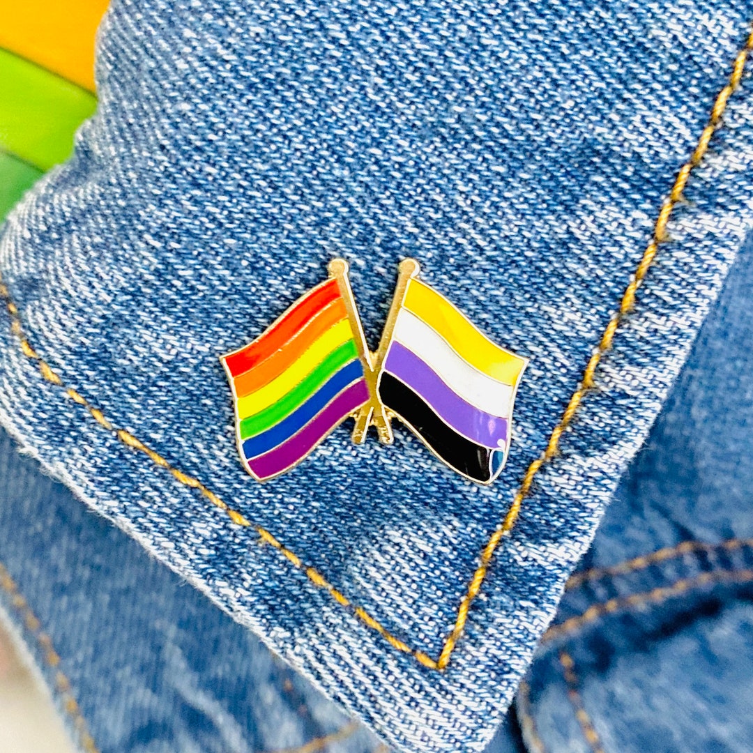Nonbinary Pride Flag With Rainbow Pride Pin, Non Binary Pin, Nonbinary