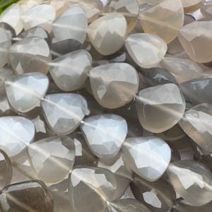 Natural Gray Moonstone Faceted Heart Shape Beads 9 To 10 MM Size Approx, Unique Beads, Fancy Shape Beads For Jewelry Making 10 Inches Strand