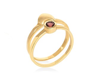 Red Tourmaline with Gold 14K Ring, Perfect Gift for Christmas, Proposal Golden Ring, Romantic Engagement Ring — The Onora with Orelia Ring
