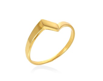 Dainty 14K Golden Ring, Gift for Women, Perfect for A Minimalist Look, Aesthetic Jewelry, Pinky Ring, Gift for Him  — The Losange Sira Ring