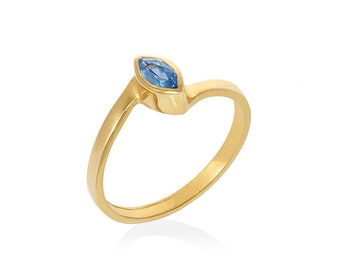 Topaz 14K Golden Ring, Perfect Gift for Her, Finesse Proposal Ring, Aesthetic Jewellery, Dainty Gift, Blue Gemstone — The Losange Anna Ring