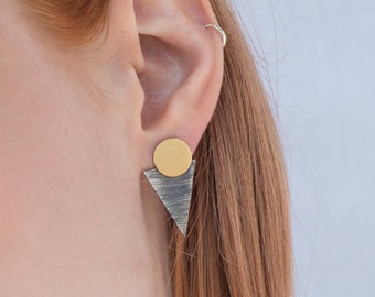 Silver Behind Earlobe with Enamel, Gold Plated and Oxidized Silver, Colorful Minimal Jewelry, Everyday Earrings — Trois Saturday Earrings