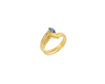 Gold 14K with Topaz Ring, Proposal Ring for Her, Precious Blue Gemstone, Colorful Ring, Elegant Jewellery  — The Losange Anna with Sira Ring