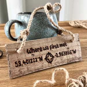 Custom Driftwood Map Coordinates Sign: Handmade Pyrography Special Places Gift