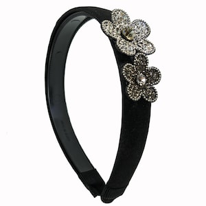 black headband with crystal flower