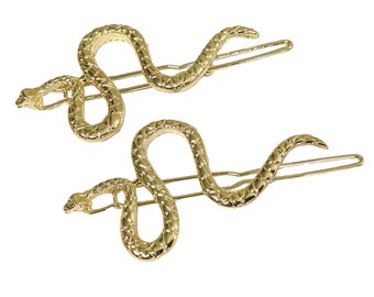 Set of 2 Alloy metal snake hair clips, golden snake hair clips, silver snake hair clips