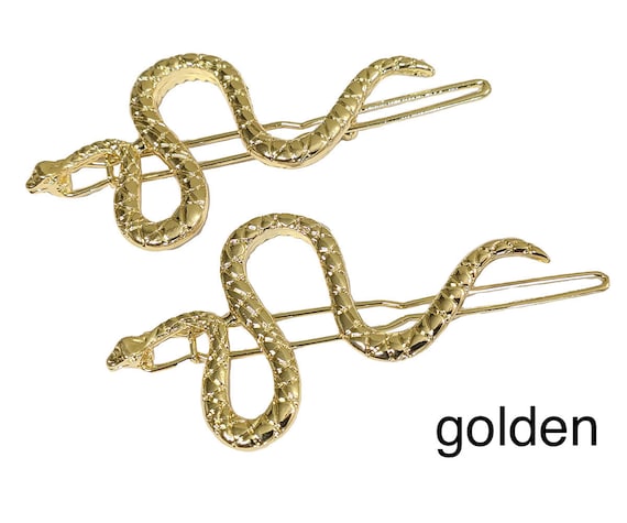 Set of 2 Alloy Metal Snake Hair Clips, Golden Snake Hair  display picture 3