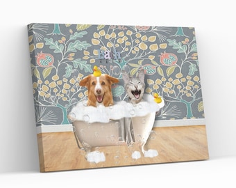 Custom Pet Portrait from photo Landscape Dog Pet in Toilet Print Animal in Tub Bathtub Personalized  2023 Mother's day gift for your mom.