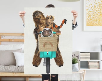 Alf Chewbac .. ET Porträt auf einem Motorrad Portrait Art Bild Geschenke Porträt Geschenk Geschenke für Papa Design Alien Vintage Retro Malerei 80er Jahre Tag