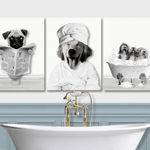 Custom Pet Portraits Set of 3 Funny Dog or Cat Black & White in Bathtub Dog in Toilet Personalized pet gift Kids Mother's day gift 2024 mom