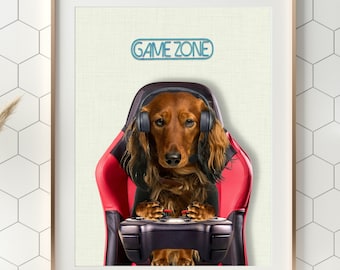 Custom Pet Portraits Gamer funny Dog or Cat Gaming gift love Pet mom pet gift Personalized pet gift Kids in Mother's day gift 2023