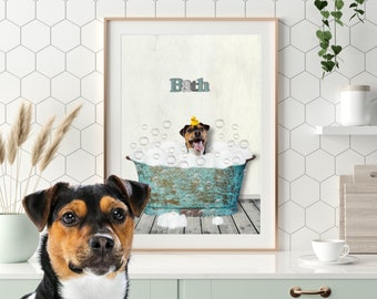Custom Pet Portraits Bathtub Funny Dog or Cat Portrait Pet in Bathtub Dog in Toilet Personalized pet gift Bathroom  Mother's day gift 2023