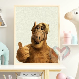 Ritratto ALF personalizzato con il volto del tuo animale domestico. Arte nostalgica personalizzata degli anni '80 e '90. Disponibile come poster su tela o file digitale. Regalo per la mamma.