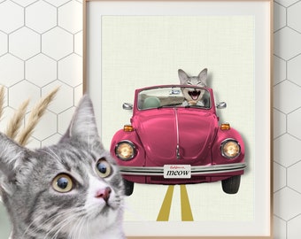 Custom Pet Portrait Car driving photo funny Custom Dog Pet Print Animal in Vintage Car Art Personalized gifts Pet Gift Pet gift mom daddy
