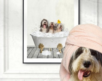 Custom Pet Portraits Set of 6 Funny Dog or Cat Funny Pet Bathtub Dog Toilet Haircare Personalized pet gift Bathroom Mother's day gift 2023