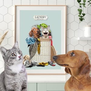 Funny Custom Pet Portrait in Laundry Art Personalized gifts Dog portrait Mother's day gift 2024 Gifts for dad or mom Custom Dog Personalized