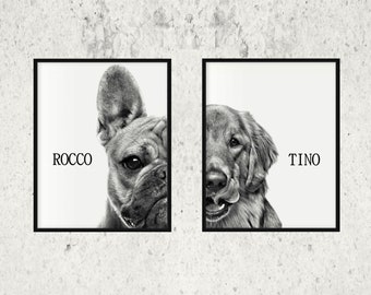 Pet Portrait Custom and Personalized. Wall Art Design, DIGITAL DOWNLOAD , Printable, Poster,  B&W