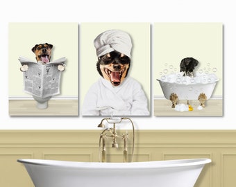 Set of 3 Custom Pet Portraits  Funny Dog or Cat Portrait Pet in Bathtub Dog in Toilet Personalized pet gift Bathroom Mother's day gift 2023