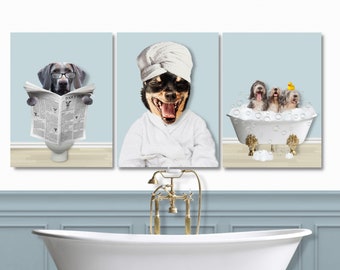 Custom Pet Portraits Set of 3 Funny Dog or Cat Portrait Pet in Bathtub Dog in Toilet Personalized pet gift Mother's day gift for mom 2023