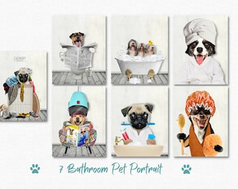 Custom Pet Portraits Set of 7 Funny Dog or Cat Funny Pet in Bathtub Dog in Toilet Haircare Personalized pet gift Kids Mother's day gift 2023