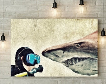 Shark & Man Art Print Printable Poster Instant Digital Download Boys Room Decor Nursery Animal Modern Minimalist Photography